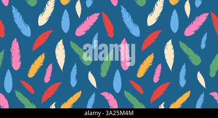 Nahtloses Muster mit Vogelfedern. Bunte handgezeichnete Illustration. Stock Vektor