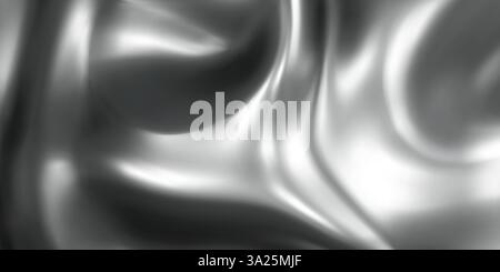 Eleganter Hintergrund mit Chromwellen - glatte, reflektierende silberne Falten, elegantes, glänzend geschwungenes Linienmuster. Trendige minimalistische Seidenstruktur, luxuriöses graues Designelement für Banner und Poster. Stock Vektor