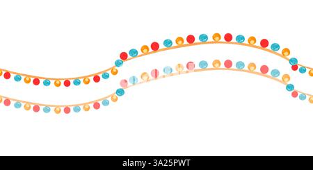 Farbenfrohe Lichter mit horizontaler, nahtloser Umrandung. Handgezeichnete Illustration für Kinderzimmer, Poster, Kinderzimmer, Papier, Schreibwaren Stockfoto