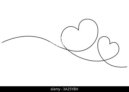 Durchgehende einzeilige Zeichnung von zwei Herzen und romantische Liebe Symbol Vektor Illustration Stock Vektor
