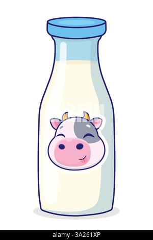 Kuh-Logo auf der Milchflasche. Vektorabbildung. Stock Vektor