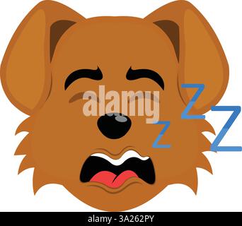 Vektor Illustration Emoji Charakter Gesicht Hund Cartoon, Schnarchen mit Mund offen und Text zzz Stock Vektor