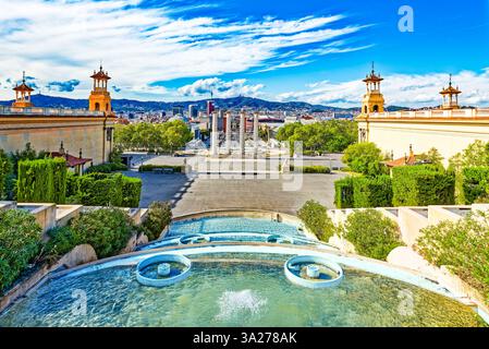 Nationalmuseum von Katalonien, Placa de Espanya Gegend. Barcelona. Spanien. Stockfoto