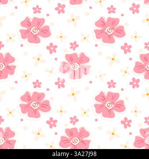 Nahtloses rosafarbenes Blumenmuster mit weichem Creme-Hintergrund für Hochzeitseinladungen, Papierwaren, Branding Stock Vektor