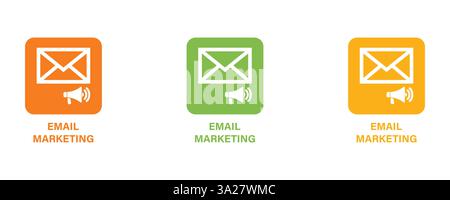 E-Mail-Marketing-Symbolgruppe, Verbindungssymbole. Symbolgruppe „Kontakt“. Kontakt- und Kommunikationssymbole. Stock Vektor