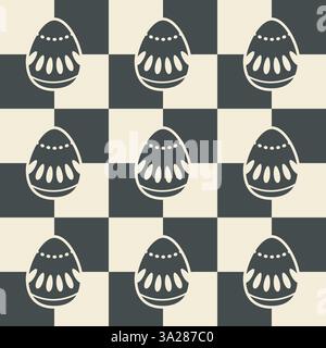 Kariertes Brett, dekorative Eierform zu Ostern, abstraktes nahtloses Muster. Niedliches geometrisches Gitter. Schwarze weiße Vintage-Farbpalette Stock Vektor