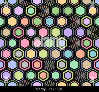 Honig-Wabenhexagone Hintergrund. Geometrische Elemente in unterschiedlichem Stil und Farbe. Wabenzellen. Tileable-Muster. Nahtloser Hintergrund. Stock Vektor