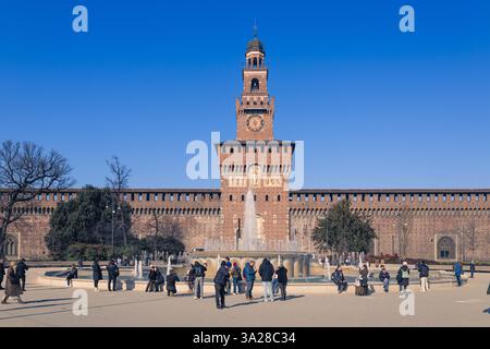 Mailand, Italien. Februar 2025. Schloss Sforza (Castello Sforzesco) eine mittelalterliche Festung in Mailand Stockfoto