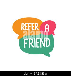 Empfehlen Sie einen Freund. Abzeichen, Symbol, Logo-Vektor-Design-Illustration auf weißem Hintergrund Stock Vektor
