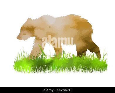 Bär in Aquarell auf dem Gras. Handzeichnung. Nicht AI, Vektorillustration Stock Vektor