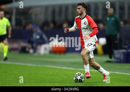 Mailand, Italien. März 2025. Aymen Sliti aus Feyenoord im Achtelfinale der UEFA Champions League 2024/25 im zweiten Leg-Spiel zwischen dem FC Internazionale und Feyenoord im Stadio Giuseppe Meazza (San Siro) am 11. März 2025 in Mailand. Quelle: Marco Canoniero/Alamy Live News Stockfoto