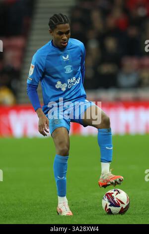 Jayden Meghoma von Preston North End während des Sky Bet Championship-Spiels zwischen Sunderland und Preston North End im Stadium of Light, Sunderland am Dienstag, den 11. März 2025. (Foto: Mark Fletcher | MI News) Credit: MI News & Sport /Alamy Live News Stockfoto