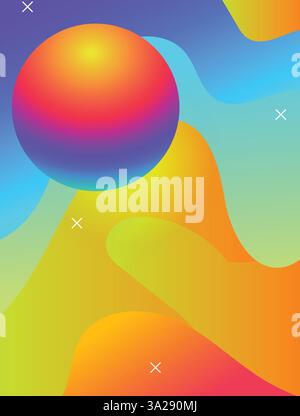 Vorlage für Poster für elektronische Musik im Acid Style VIBRANT Waves. 3D-Farbverlaufsgrafik im Säurestil mit vibrierenden Farben. Stock Vektor
