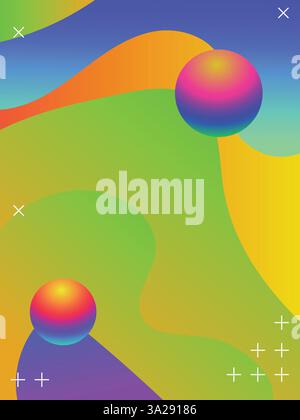 Acid Colors abstrakter Hintergrund für die Vorlage für Techno Party Poster. 3D-Farbverlaufsgrafik im Säurestil mit vibrierenden Farben. Stock Vektor