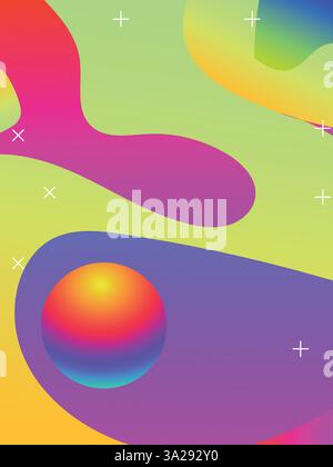 Handgezeichneter Hintergrund für Psychedelic Party Poster Vorlage. 3D-Farbverlaufsgrafik im Säurestil mit vibrierenden Farben. Stock Vektor