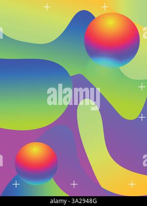 Farbwellen im Acid Style für DJ Flyer und Poster Vorlage. 3D-Farbverlaufsgrafik im Säurestil mit vibrierenden Farben. Stock Vektor