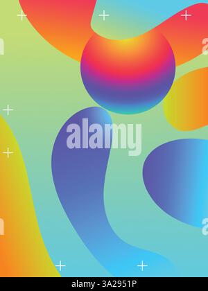 Bunte psychedelische Wellen für EDM-Konzert-Poster-Vorlage. 3D-Farbverlaufsgrafik im Säurestil mit vibrierenden Farben. Stock Vektor