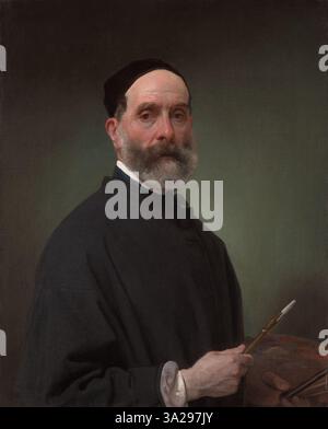 Selbstporträt von Francesco Hayez, erstellt 1869 im Alter von 78 Jahren. Dieses Porträt aus dem späten Leben spiegelt die introspektive Natur des Künstlers und seine Beherrschung bei der Erfassung des Selbstausdrucks wider. Stockfoto