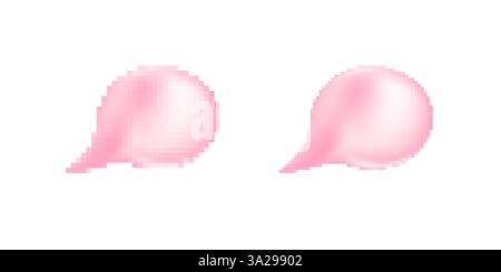 Pinkfarbene Sprechblasen mit gleichmäßigem Farbverlauf und Pixelgrafik Stock Vektor