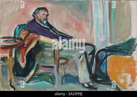 Das Selbstbildnis nach Influenza von Edvard Munch zeigt die düstere Reflexion des Künstlers nach seinem Kampf gegen Krankheit. Die Arbeit ist eine persönliche Auseinandersetzung mit körperlichem und emotionalem Leid. Stockfoto