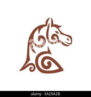 Stilvolles Pferdelogo mit abstrakten traditionellen kirgisischen Ornamenten und eleganten Linien. Dekoratives Emblem im Vektorformat. Perfekt für Branding, Tattoos Stock Vektor