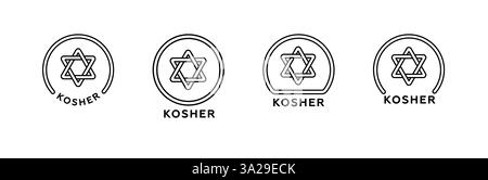Koschere Symbole mit david-Stern-Design in schwarzen Kreislinien für Lebensmittelzertifizierung Stock Vektor