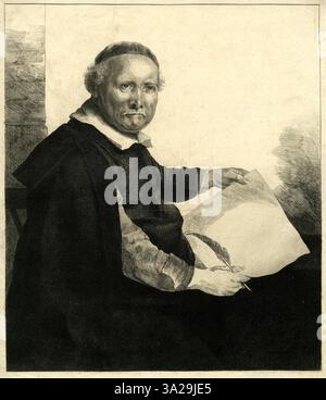 Die von Rembrandt inspirierte Radierung von Francois Basan zeigt das Motiv mit feinen Details und betont den emotionalen Ausdruck und die Tiefe des Charakters im Stil des 17. Jahrhunderts. Stockfoto