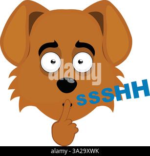 Vektor Illustration Emoji Charakter Gesicht Hund Cartoon, bittet um Stille mit dem Zeigefinger der Hand Stock Vektor
