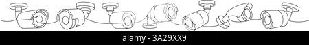 Sicherheitskameras, eine Zeile, fortlaufende Zeichnung. Externe CCTV-Kamera. Vektorabbildung. Stock Vektor