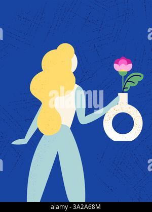 Mädchen, das Vase mit Blume hält Stock Vektor