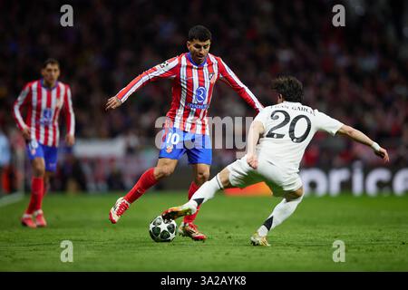 MADRID, SPANIEN - 12. MÄRZ: Angel Correa von Atletico de Madrid während der UEFA Champions League 2024/25 UEFA Champions League 2024/25 Achtelfinale zwischen Atletico de Madrid und Real Madrid C.F. im Estadio Wanda Metropolitano am 12. März 2025 in Madrid. (Foto von QSP) Stockfoto