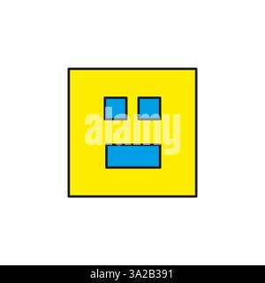 Symbol für quadratische Fläche. Minimalistisches Emotionssymbol. Gelber geometrischer Kopf. Vektorabbildung. Stock Vektor