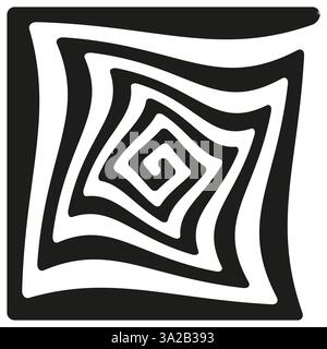 Verzerrtes quadratisches Muster. Abstrakte optische Illusion. Geometrisches Schwarzweiß. Vektorhintergrund. Stock Vektor