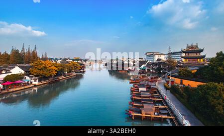 Luftaufnahme der antiken Stadt Zhujiajiao, Shanghai, China Stockfoto