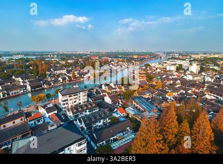 Luftaufnahme der antiken Stadt Zhujiajiao, Shanghai, China Stockfoto
