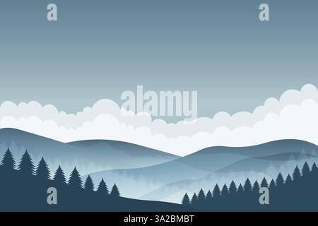 Nebel in Bergen flache Vektor-Illustration. Stock Vektor