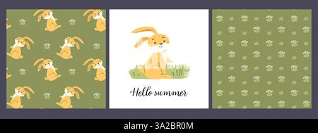 Bezaubernde Waldtiermuster mit verspielten Kaninchen für den Sommer. Stock Vektor