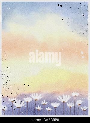 Sonnenuntergang mit abstrakten Aquarellbildern mit sanften Pastellfarben und Textur Stock Vektor