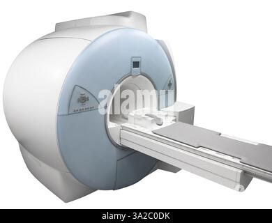 MRT-Scanner – Magnetresonanztomographie, isoliert auf weißem Hintergrund. Medizinisches Diagnosegerät isoliert. Stockfoto