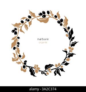 Naturgrenze. Vektor Natur Zweig, Beere. Organisches Symbol. Vintage-Kräuterkranz. Abbildung isoliert auf weißem Hintergrund. Kaffeebaum, Aromaorgan Stock Vektor