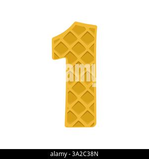 Nummer 1 Element Waffel. Knusprige Waffel in Form von Nummer eins. Vektorabbildung. Alphabet, Buchstaben, Zahlen und Schilder aus Keksen, Waffeln Stock Vektor