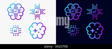 Gehirn Künstliche Intelligenz Ikonen Ai, Gehirn, Tech Chip Stock Vektor