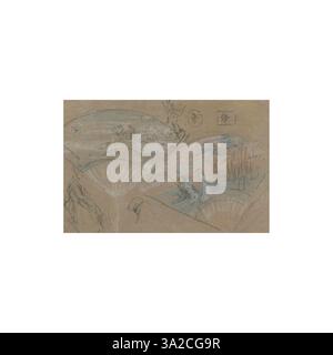„Fans and Figures: A Double-Sided Drawing“ von James McNeill Whistler zeigt Whistlers Zeichenkunst, wobei auf der einen Seite filigrane Figurenstudien gezeigt werden und auf der anderen Seite Fans dargestellt werden. Diese Zeichnung unterstreicht Whistlers Vielseitigkeit und Liebe zum Detail. Stockfoto