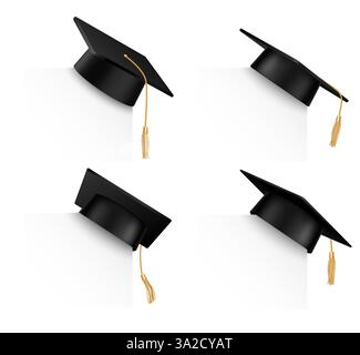 Graduation University Cap auf weißer Ecke Stock Vektor