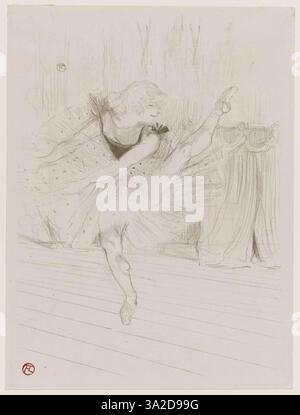 In diesem Porträt der englischen Tänzerin Miss Ida Heath porträtiert Toulouse-Lautrec ihre mittlere Performance und erfasst die Intensität ihrer Bewegung und Bühnenpräsenz mit auffälligen Linien und ausdrucksstarken Farben. Stockfoto
