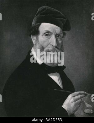 Selbstporträt von Francesco Hayez, das das Bild des Künstlers zeigt. Dieses im 19. Jahrhundert gemalte Stück spiegelt Hayez' charakteristischen Stil des detaillierten Realismus und der emotionalen Tiefe wider. Stockfoto