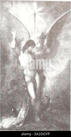 Gustave Moreaus „der heilige Sebastian und der Engel“ (um 1876) zeigt den Märtyrer St. Sebastian, der von einem Engel Trost erhält, in Öl auf Tafeln dargestellt und in den Harvard Art Museums gehalten wird. Stockfoto