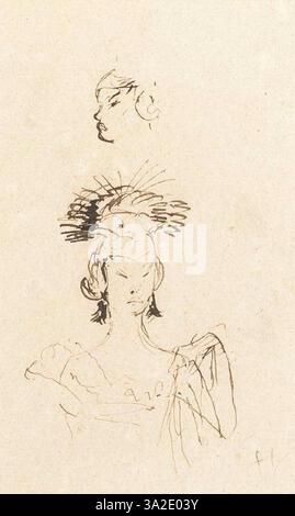 „Souvenir de l'Exposition universelle une femme arabe“ fängt eine Frau der Paris Exposition universelle von 1889 ein. Das Porträt hebt die kulturelle Kleidung des Motivs und die Exotik hervor, die mit der Messe verbunden ist. Stockfoto