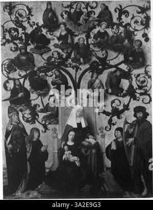 Dieses Stück ist eine religiöse Szene von Memlinc und David und zeigt ihre komplizierte Verwendung von Ölfarben und ihre sorgfältige Aufmerksamkeit für Figurendetails. Die Komposition fängt die emotionale und spirituelle Essenz ein, die typisch für die Kunst der nördlichen Renaissance ist. Stockfoto