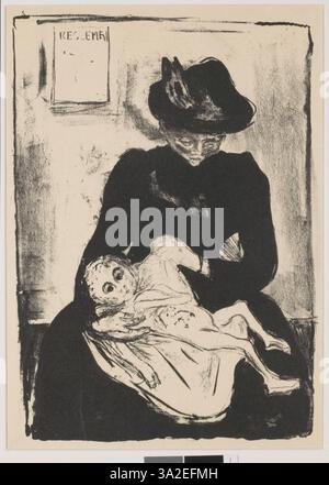 Dieses Stück von Edvard Munch reflektiert die Übertragung emotionaler Belastungen innerhalb von Familien, dargestellt durch abstrakte Formen und dunkle Töne, die ein Gefühl von Unvermeidlichkeit und Gewicht vermitteln. Stockfoto